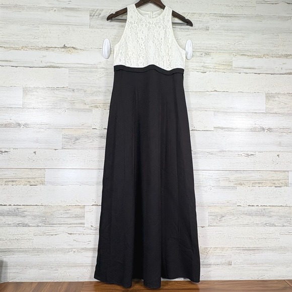 Scott McClintock Petite Black White Lace Halter Maxi Dress Formal Gown  Vintage 8 - www.panoramagroup.in